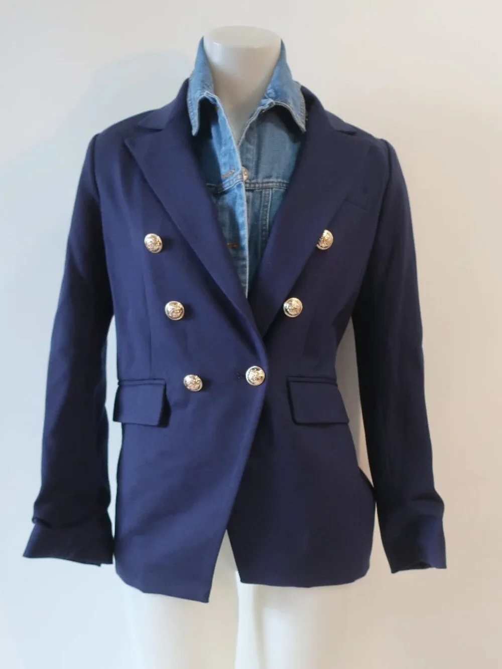 Dolan Navy (Item- 302) Double Breasted Miller Removable Denim Dickey Blazer XS